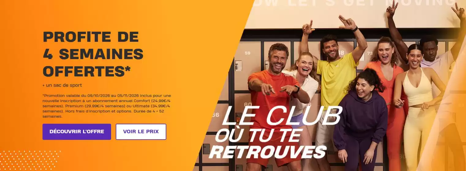 Catalogue Basic Fit à Meyrié | Profite de 4 semaines offertes | 2026-10-09T00:00:00.000Z - 2026-11-05T00:00:00.000Z