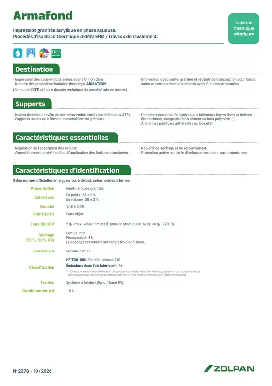 Catalogue Zolpan à Belleu | Armafond fiche technique | 2026-10-14T00:00:00.000Z - 2026-10-31T00:00:00.000Z