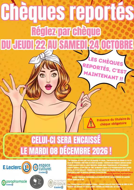 Catalogue E.Leclerc à Bourges | OPERATION CHEQUE REPORTE 10 2026 | 2026-10-22T00:00:00.000Z - 2026-10-24T00:00:00.000Z