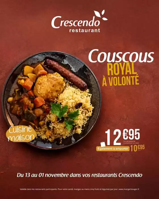 Catalogue Crescendo à Pignan | Couscous ROYAL À VOLONTE | 2026-10-13T00:00:00.000Z - 2026-11-01T00:00:00.000Z
