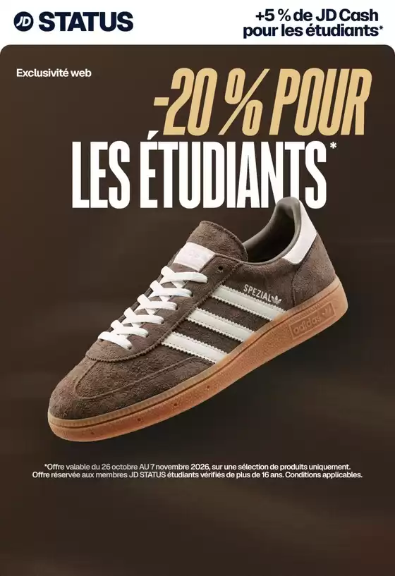 Catalogue JD Sports | 20 % DE RÉDUCTION POUR LES ÉTUDIANTS | 2026-10-29T00:00:00.000Z - 2026-11-30T00:00:00.000Z