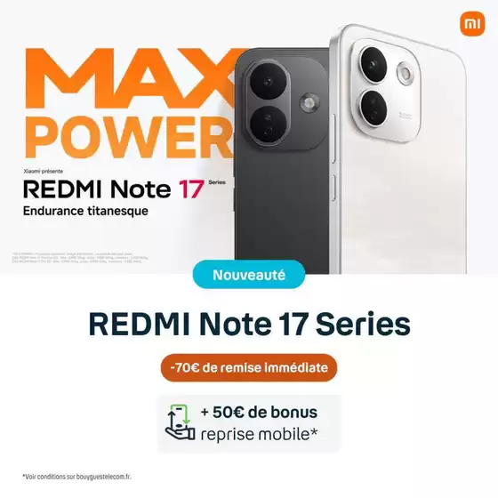 Catalogue Bouygues Telecom à Pau | Xiaomi Redmi Note 17 Series 70€ de remise immédiate | 2026-10-30T00:00:00.000Z - 2026-11-30T00:00:00.000Z
